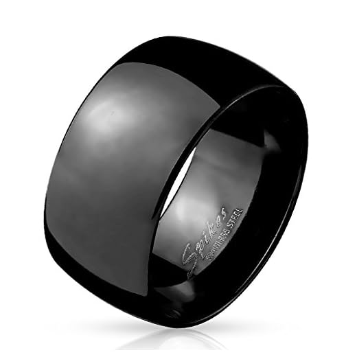 Paula & Fritz® BREITER Dome 10mm breit Damen-Ring Verlobungs-Ring Freundschaftsring Herrenring Partnerring Edelstahl Chirurgenstahl 316L schwarz 60 (19)