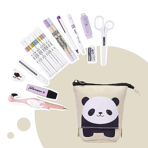 HIQE-FL Pencil Case Zip, 2-in-1 Pencil & Pen Holder, Telescopic, Canvas, Holds 25 Pens, Multifunctional, R, Cartoon Pattern - Image 3
