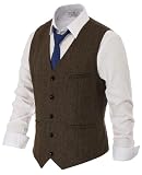 PJ PAUL JONES Mens Tweed Vest Premium Wool Blend Herringbone Waistcoat for Wedding