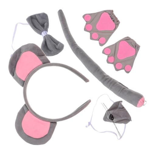 COSMEVIVI 1 Juego orejas de ratón para niñas vestido de cosplay de ratón pajarita cosplay de ratón guantes de felpa disfraz raton niño disfraz animal diadema de fiesta disfraz de rata paño