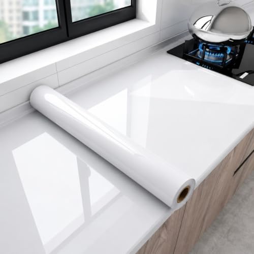 Image of HOME13 Glossy Wallpaper Peel & Stick Contact Paper Decorative Self Adhesive Vinyl Wallpaper for Kitchen Cabinet Furniture Countertop Waterproof (24inches by 48inches, Glossy White)