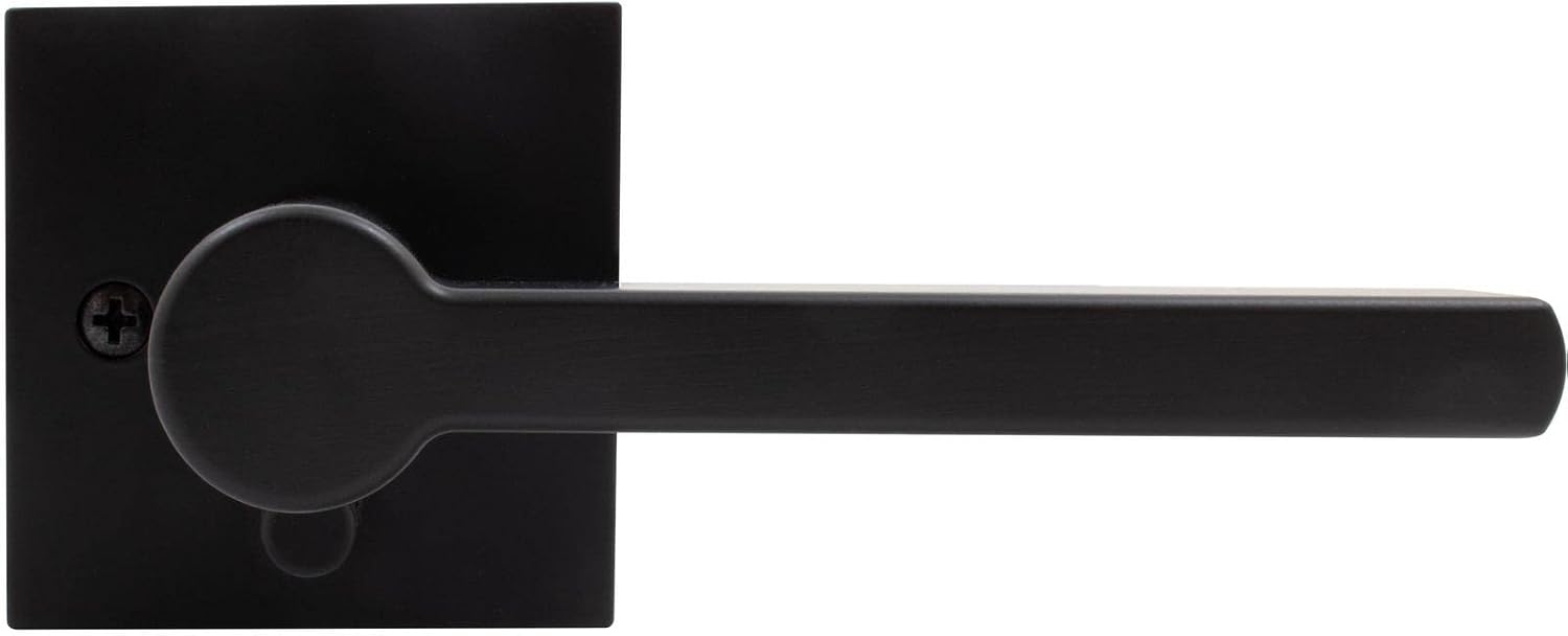 Stone Harbor Hardware Vienna Door Lever with Square Rosette, Privacy (Bed/Bath) Latch, Matte Black