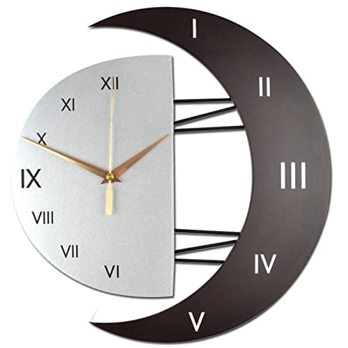 Wuciray Orologio de Parete da Muro Moderno e Silenzioso Piccolo Nero Cornice a Forma di Luna di Legno Per Casa Cucina Ufficio Cafe Orologio