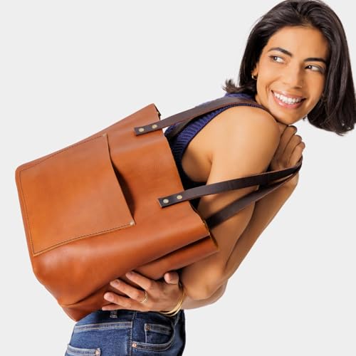 Image of Portland Leather Goods Classic Medium Tote Bag - Handmade, Open Top, Durable & Unlined - Interior & Exterior Pockets