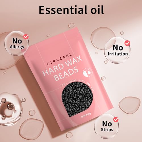 Image of GIRLEARLE Hard Wax Beads, 1lb Wax Beans for Hair Removal, Hard Wax for Sensitive Skin at Home, Wax Refill Perfect for Legs, Facial, Brazilian Bikini, Eyebrow and Full Body for Women and Men (Black)