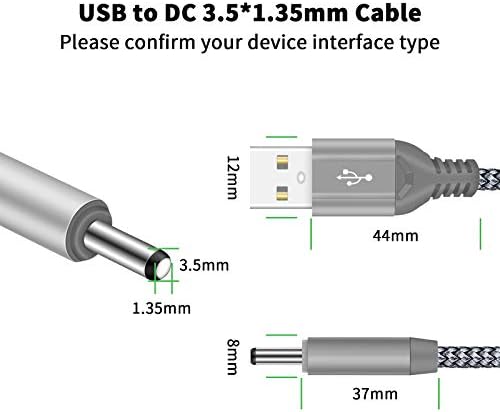 USB to DC Power Cable 6.6FT/2M USB A to DC 1.35*3.5mm Barrel Jack Adapter Nylon Braid Charging Cable 5V Power Charger Cord Compatible with FOREO Luna Facial Cleanser/IRIS Eye Massager/Mini Fan/Speaker