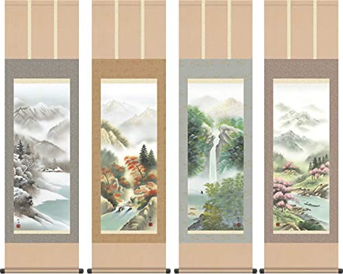 掛軸 (掛け軸) 四季幽厳 夏「深緑清瀧」 田口紅洋 尺三立 約横44.5