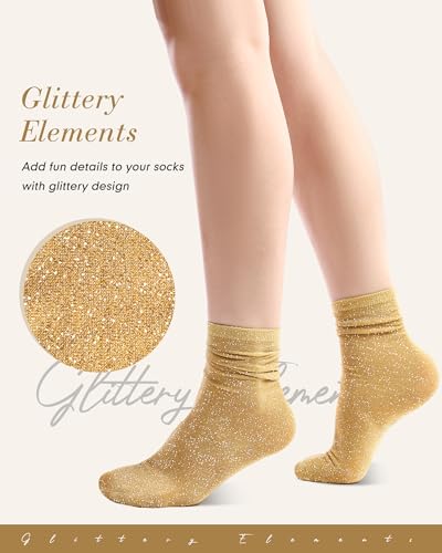 Syhood 4 Pairs Women's Novelty Glitter Ankle Socks Sparkly Metallic Casual Ladies Bright Retro Piles Ankle Socks4