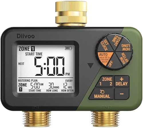 Diivoo Brass Hose Timer 2 Outlet, Sprinkler Timer for Garden Hose
