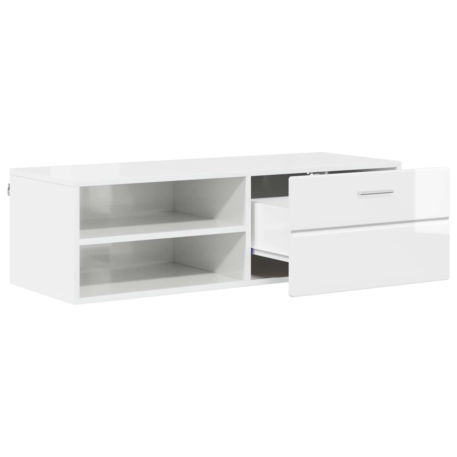 Armadio in legno bianco lucido, 100,5 x 39 x 30 cm, con vano portaoggetti e cassetto, per soggiorno, casa, ufficio, interni, ripiano funzionale e arredamento moderno