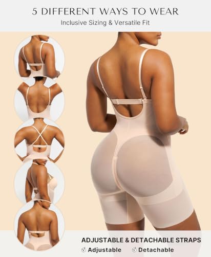Image of SHAPELLX Strapless Shapewear for Women Deep Plunge Corset Tummy Control Backless Bodysuit Mid Thigh Full Body Shaper