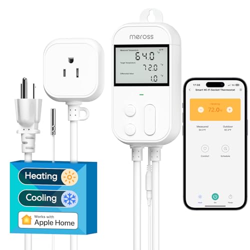 meross Smart Temperature Controller 15A 1800W, Smart Wi-Fi Thermostat Controlled Outlet Plug Works with Apple Home, Alexa, Google Home for Heating Cooling Homebrew Fermentation Reptiles Greenhouse