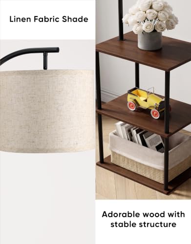 Image of PARTPHONER Floor Lamp with Table, Night Stand with Lamp, Narrow Side Table with 3CCT LED Bulb, Small Coffee Table, Modern End Table with Storage Shelves for Living Room Bedroom, Walnut Brown