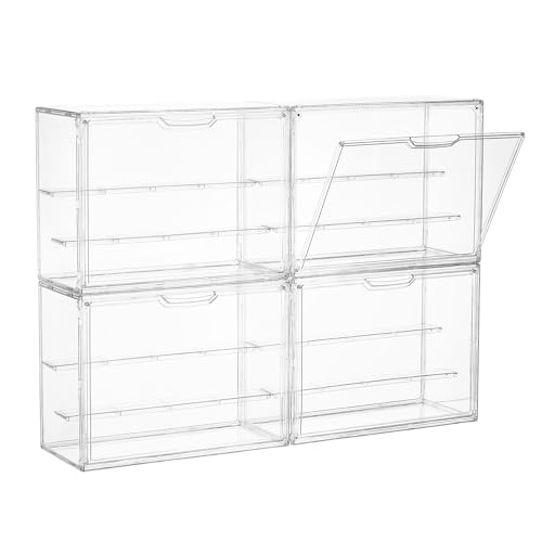 Image of Vtopmart 4 Pack Acrylic Display Case, Stackable Figure Display Case with Magnetic Door & Adjustable Shelves, Clear Collectibles Showcase for Action Figures, Miniatures, Models
