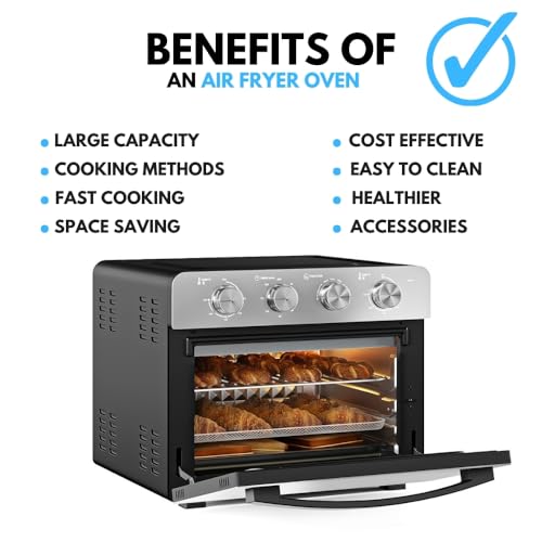 Ometa Mirrored 25L Air Fryer Oven with 7 Cooking Functions & Accessories, Rotisserie, Bake, Dehydrate, Defrost, Pizza, Countertop Convection Mini Oven with 360° Hot Air Circulation - Image 6