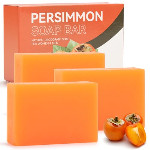 3 PCS Persimmon Soap for Nonenal, Persimmon Deodorant Soaps Bar for Body Odour, Natural Hand & Body Soaps with Foaming Nets for Men Women Deep Cleaning,Removes Odors (3, Orange)