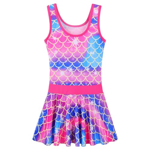 Image of Girls Swimsuit One Piece UPF 50+ Floral Skirted Bathing Suit Modest Beach Swim Dress 3-11 Years