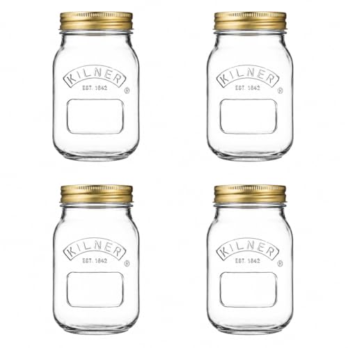 Image of Kilner Premium 4 Pcs x 500ml Round Preserve Glass Jar for Preserving and Storing Jams, Chutneys, Small Pickled Fruits | Reusable, Eco-Friendly Kitchen Container