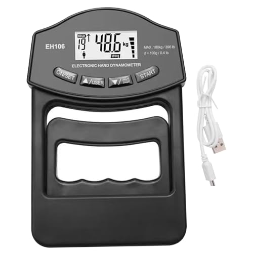 Grip Strength Tester, 180kg/396lb LCD Digital Hand Grip Dynamometer, Adjustable Grip Strength Meter, USB/Battery-Operated Grip Tester for Sports, School, Home Hand Grip Dynamometer Grip Strength Meter
