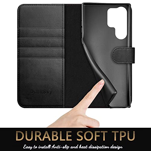 Ducksky For Samsung Galaxy S23 Ultra Genuine Leather Wallet Case 【Rfid Blocking】【4 Credit Card Holder】【Real Leather】 Flip Folio Book Phone Case Protective Cover Women Men For S23Ultra Case Black #TOP4