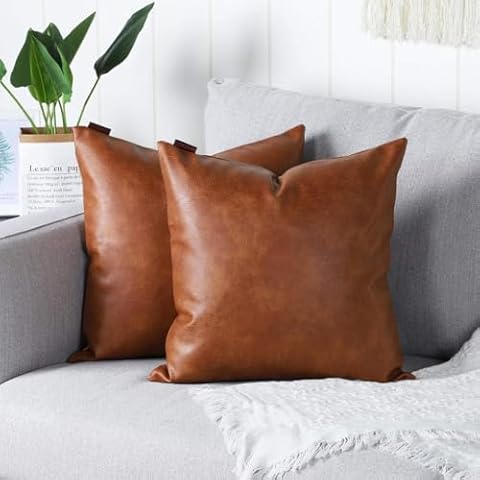 Mandioo Brown Faux Leather Cushion Covers Cover