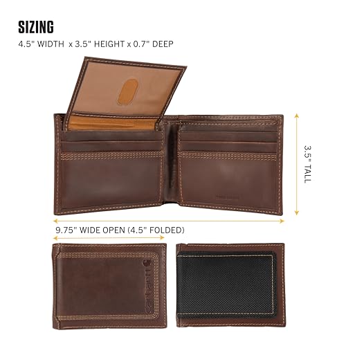 Image of Carhartt Men's Leather Triple Stitch Wallet, Durable Full-Grain Leather Bifold, Trifold & Rodeo Styles, Gifts for Men