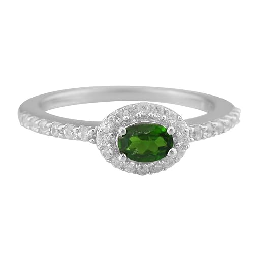 Anakha 925 Sterling Silver Natural Chrome Diopside Birthstone Gemstone Silver Jewelry Halo Style Engagement Ring Size Us-8 #TOP2
