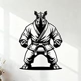 Fein geschnitzte Aufkleber Karateka-Nashorn steht in Kampfstellung, bereit 36x49.2cm Änderungen und Informationen möglich Schwarz