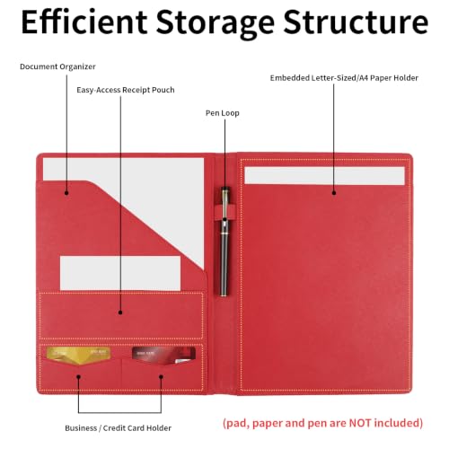 Image of Professional Padfolio Portfolio Binder, Faux Leather, Red