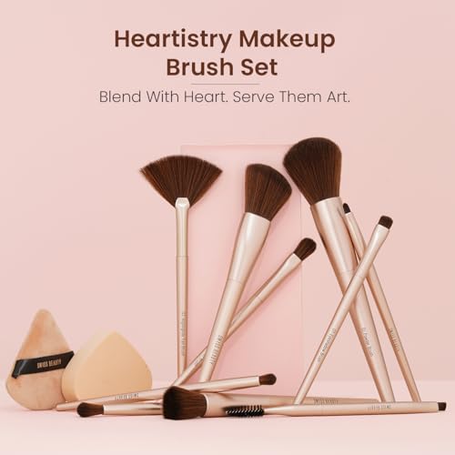 Image of Swiss Beauty Heartistry Makeup Brush Set | 12 Pieces | For Face, Eyes & Lips | Soft Synthetic Bristles | Multi-Functional | Flawless Blending | PETA Certified | 12 Pcs