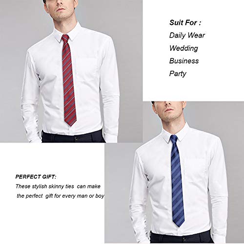 AUSKY Pre-tied Adjustable Zipper Skinny necktie,2.35inch Clip on Slim Ties for men or boys (1 Pack & 4 Packs for option)