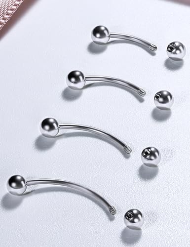 Ocptiy 20G 16G 14G 12G Eyebrow Rook Daith Piercing Jewelry 316L Surgical Steel Vertical Lip Labret Belly Button Ring Snake Eyes Tongue Ring Curved Barbell 6mm(1/4") 8mm(5/16") 10mm (3/8") 12mm(1/2")3