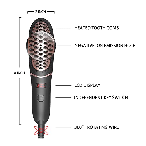 Mini Hair Straightener Brush, Veru Eternity Beard Straightener For Women With Led Display And Mch Heating Function,Ionic Ceramic, Anti Static, Detangling And Silky Heated Hair Comb,Black #TOP3