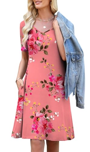 Image of WEACZZY Summer Dresses for Women 2026 V-Neck Casual T Shirt Dress Loose Short Sleeve Flowy Dresses with Pockets
