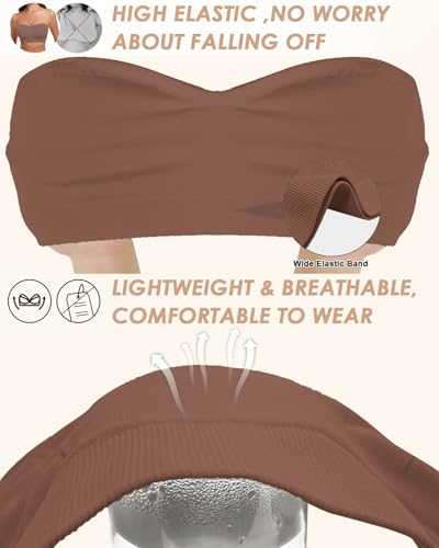 Image of LEYSHE Strapless Bra for Women Bandeau Bras Seamless Wireless Padded Bandeau Top Non-Slip Tube Top
