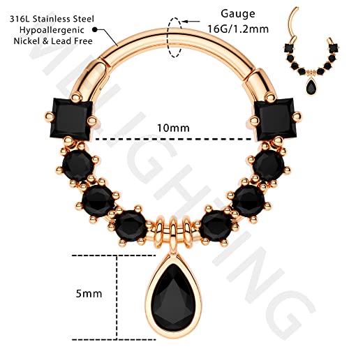 Melighting 16G Septum Jewelry Teardrop Dangle Septum Rings Women 316L Stainless Steel Clear Cz Daith Earrings Helix Earrings Cartilage Tragus Earring Piercing Jewelry For Men #TOP6