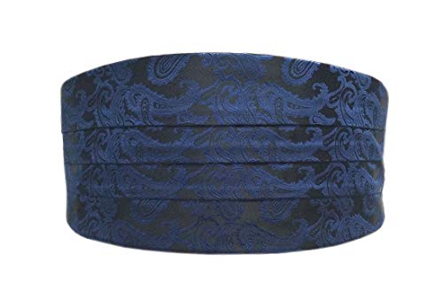 Biruil Men's Cummerbund Bow Tie Set Paisley Pretied Bowtie Hanky Pocket Square Set For Tuxedo Party Wedding (A Navy Blue) #TOP1