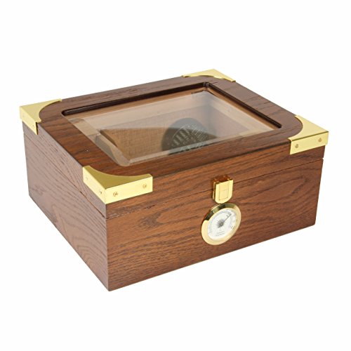 Quality Importers Trading Desktop Humidor, Capri Elegant, Tempered Glasstop, Spanish Cedar Divider, Brass Ring Glass Hygrometer, Holds 25 to 50 Cigars
