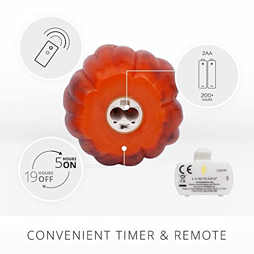Image of Luminara - Flameless Halloween LED Candle Battery Operated Moving Flame - Antique Orange Pumpkin - Pack of 1-5 x 4.5 - Unscented Indoor Use