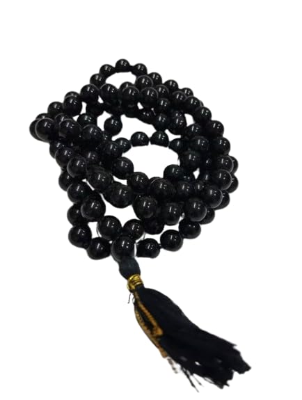Gemstone Gallery Pure Qyality Sulemani Hakik Mala Original Certified सुलेमानी हकिक माला Precious Black Akik Mala Black Agate Hakik Mala Solemani Hakik Sulemani Kala Hakik Japa Mala For Unisex Adult