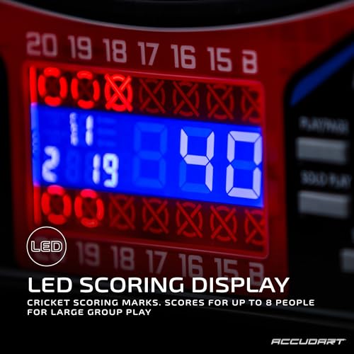 Accudart Rogue Electronic Dartboard - 29 Game Modes - 90 Game Variations - Easy Read Display - Virtual Opponent Mode - Heckler Feature with Witty Taunts - Official 15.5\" Target Area