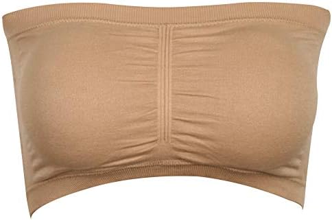 JPGO Strapless Bra for Women, Women's Comfy Bandeau Bra Padded Seamless Tube Top Bra 1 Pack Beige, S