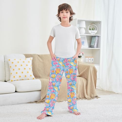 Pink Yellow Shelll Pajama Pants Soft Sleep Bottoms Long Pjs S4
