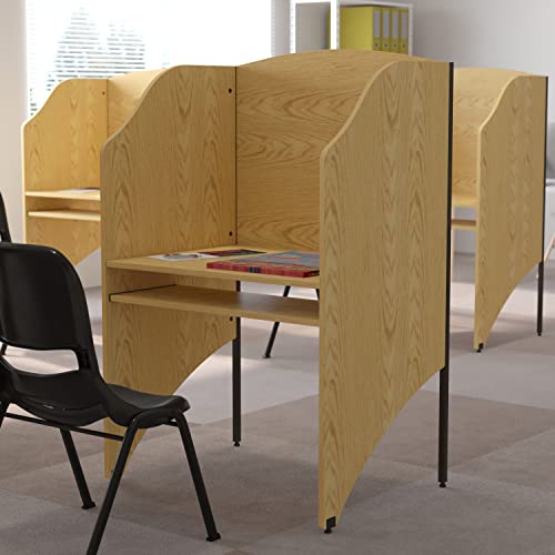 EMMA + OLIVER Starter Student Study Carrel for Homeschooling and Studying, Starter Study Carrel Unit/Private Student Desk, Oak