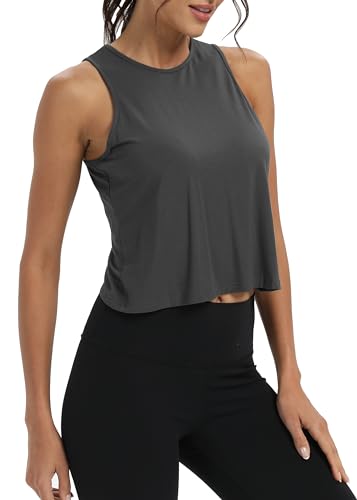 Image of Mippo Workout Tops for Women Cropped Open Back Sleeveless Tank Tops Athletic Gym Yoga Shirts Loose Fit