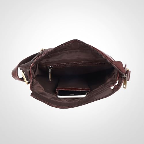 Image of Unisex Genuine Leather Messenger Sling Bag - Stylish Crossbody Shoulder Bag for Men & Women - Compact Travel & Office Satchel with Adjustable Strap