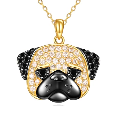 YFN Mops Kette 925 Sterling Silber Hund Anhänger Halskette Süße Tiere Schmuck Geschenke für Damen
