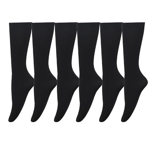 Bestjybt Women's Opaque Stretchy Nylon Knee High Stockings Trouser Socks 6 Pairs