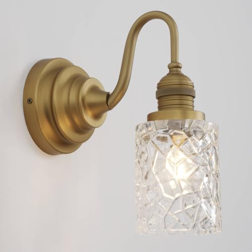 Image of Vintage Gold Sconces with Clear Glass Shade, Indoor Hardwired | wall mounted light for bathroom mirror, living room, bedroom, kitchen,easy install & clean,rustproof,hand glass,E26, UL