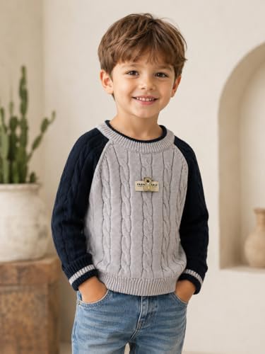 Image of Bold N Elegant Boys Winter Woolen Stylish Warm Cable Knit Raglan Sleeve Pullover Sweater for Kids